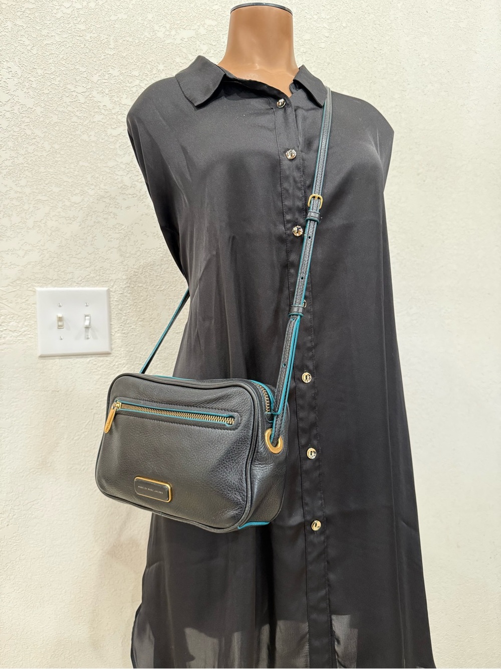 Marc by Marc Jacobs ‘Sally’ Leather Crossbody with Teal Trim